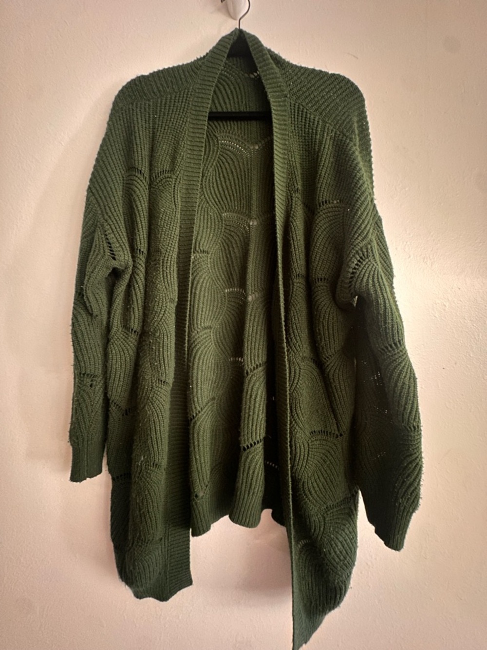 SHEIN Olive Green Open-Front Knit Cardigan